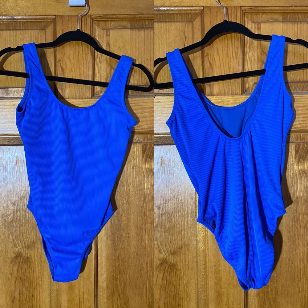 Blue one piece bathing suit